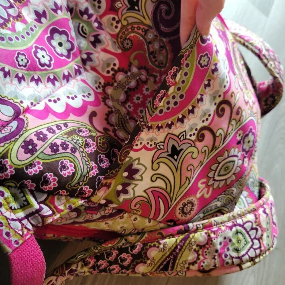 Vera Bradley Pink Paisley Quilted Daypack with Floral Trim